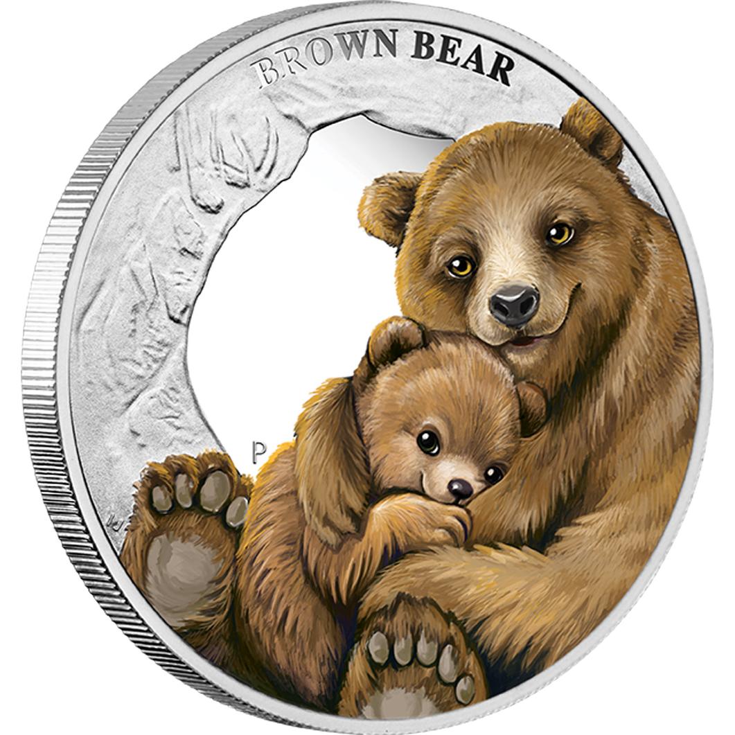 Tuvalu 2014 50c Mother's Love Brown Bear 1/2oz Silver Coloured Proof Coin