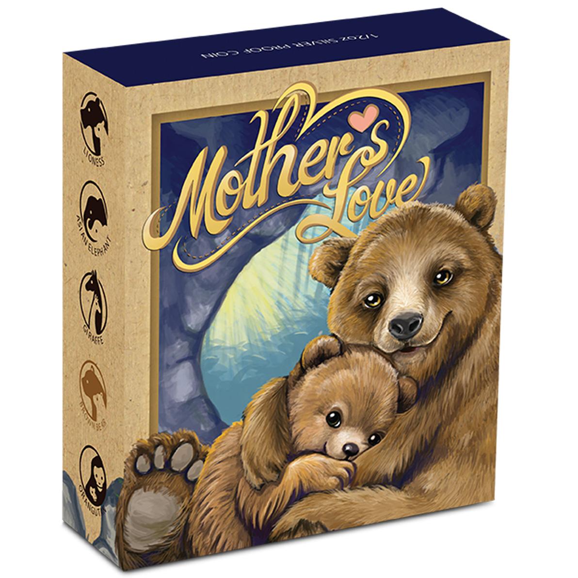 Tuvalu 2014 50c Mother's Love Brown Bear 1/2oz Silver Coloured Proof Coin