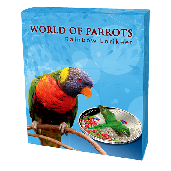 Cook Islands 2015 $5 World of Parrots Rainbow Lorikeet Silver Coloured 3D Coin