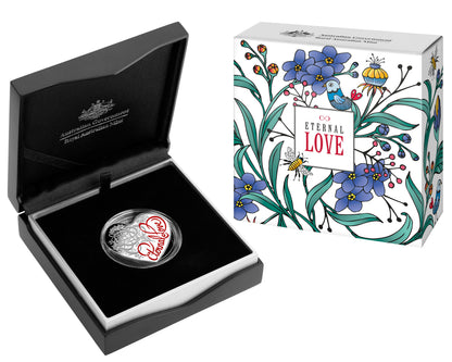 2015 $5 Eternal Love 1oz Silver Coloured Proof Heart Shaped Coin