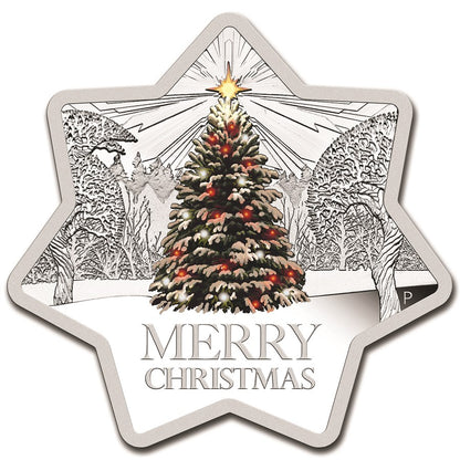 2015 $1 Merry Christmas 1oz Silver Coloured Proof Star Shaped Coin