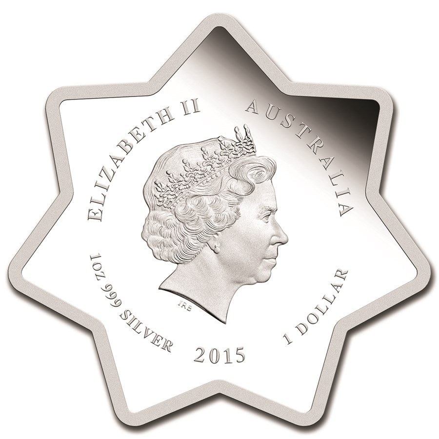 2015 $1 Merry Christmas 1oz Silver Coloured Proof Star Shaped Coin