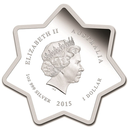 2015 $1 Merry Christmas 1oz Silver Coloured Proof Star Shaped Coin