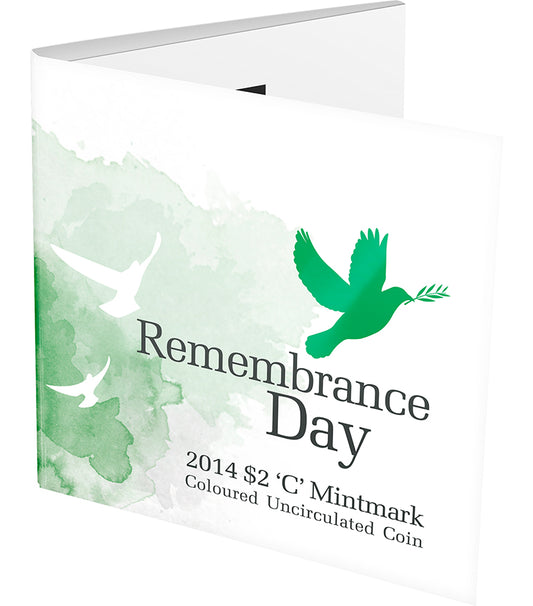2014 $2 Remembrance Day 'C' Mintmark Coloured Uncirculated Coin