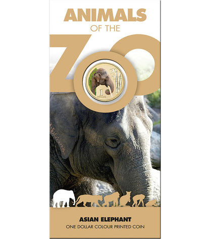 2012 $1 Animals of The Zoo Asian Elephant Coloured Uncirculated Coin
