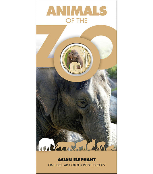 2012 $1 Animals of The Zoo Asian Elephant Coloured Uncirculated Coin