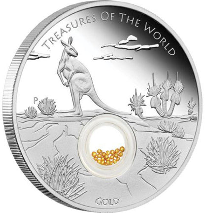 2014 $1 Treasures of The World Australia Gold Locket 1oz Silver Proof Coin