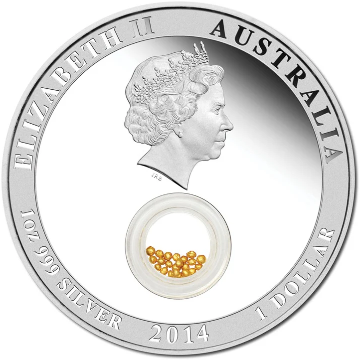 2014 $1 Treasures of The World Australia Gold Locket 1oz Silver Proof Coin