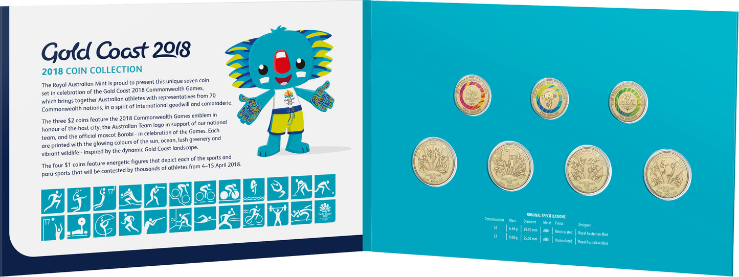 2018 Gold Coast XXI Commonwealth Games Uncirculated 7 Coin Set