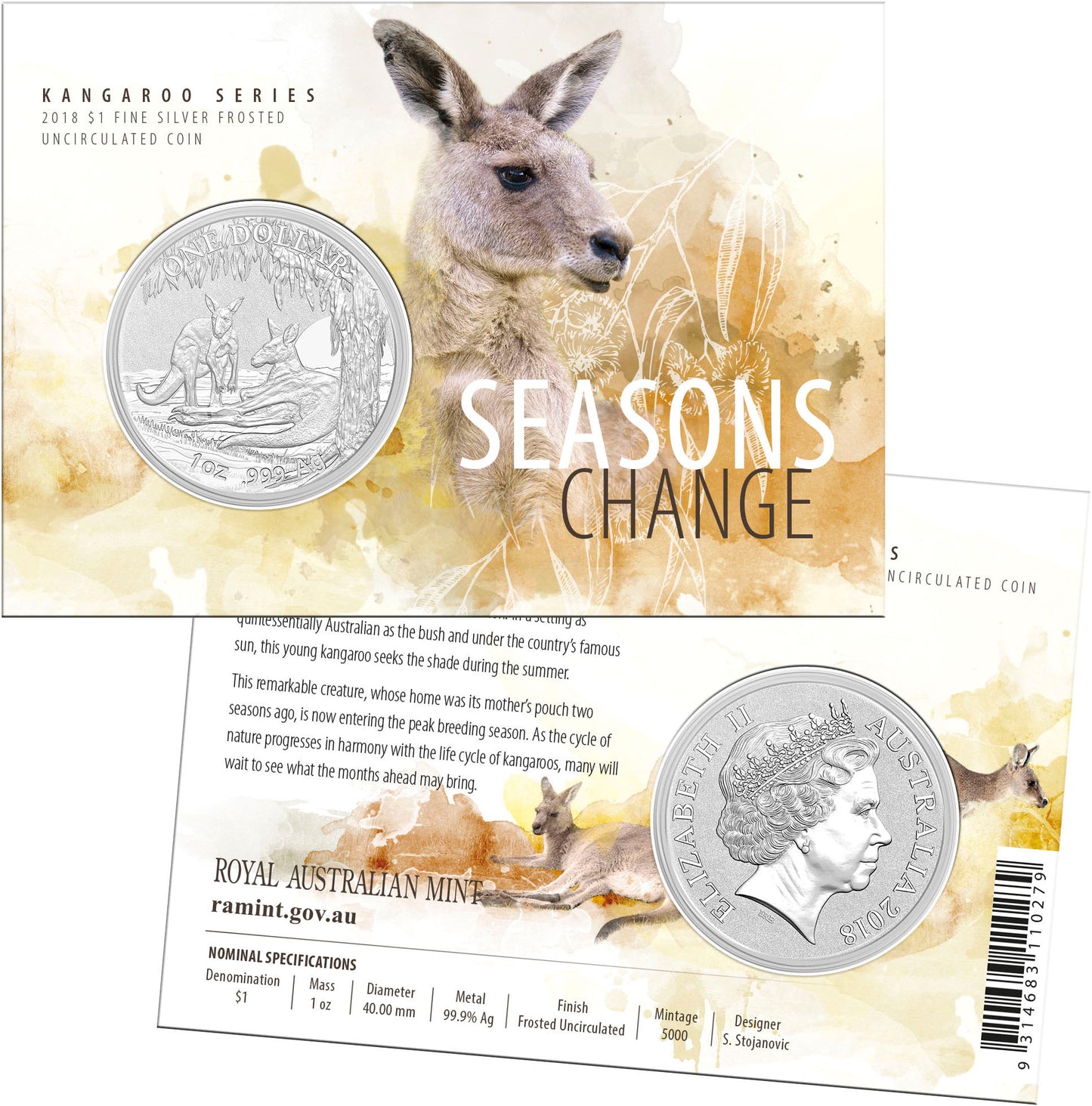 2018 $1 Kangaroo Seasons Change 1oz Silver Uncirculated Coin