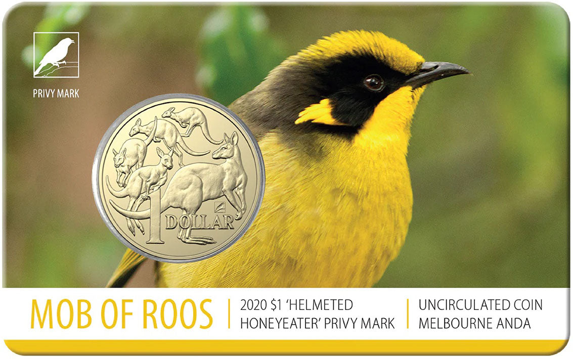 2020 $1 ANDA Melbourne Mob of Roos 'Helmeted Honeyeater' Privy Mark Uncirculated Coin