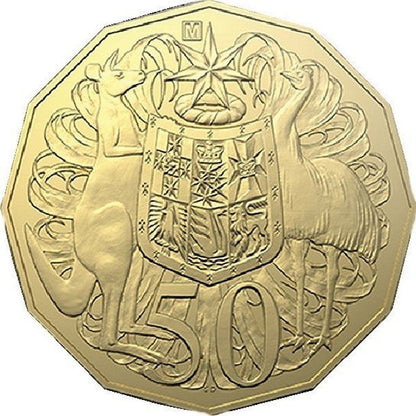 2020 50c ANDA Melbourne 'M' Privy Mark Gold Plated Uncirculated Coin