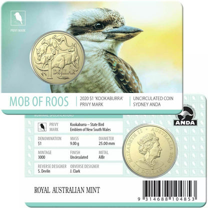 2020 $1 ANDA Sydney Mob of Roos 'Kookaburra' Privy Mark Uncirculated Coin