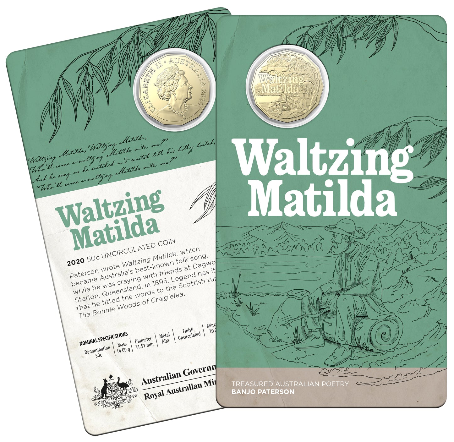 2020 50c Treasured Australian Poetry Banjo Patterson Waltzing Matilda Uncirculated Coin