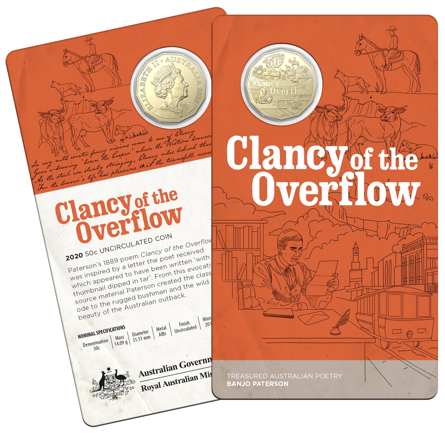 2020 50c Treasured Australian Poetry Banjo Patterson Clancy of The Overflow Uncirculated Coin