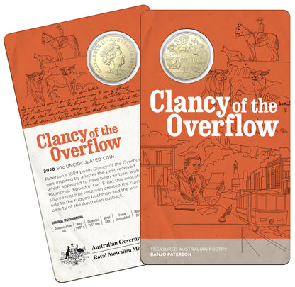 2020 50c Treasured Australian Poetry Banjo Patterson Clancy of The Overflow Uncirculated Coin