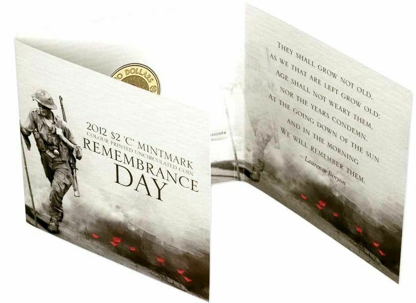 2012 $2 Remembrance Day 'C' Mintmark Coloured Uncirculated Coin