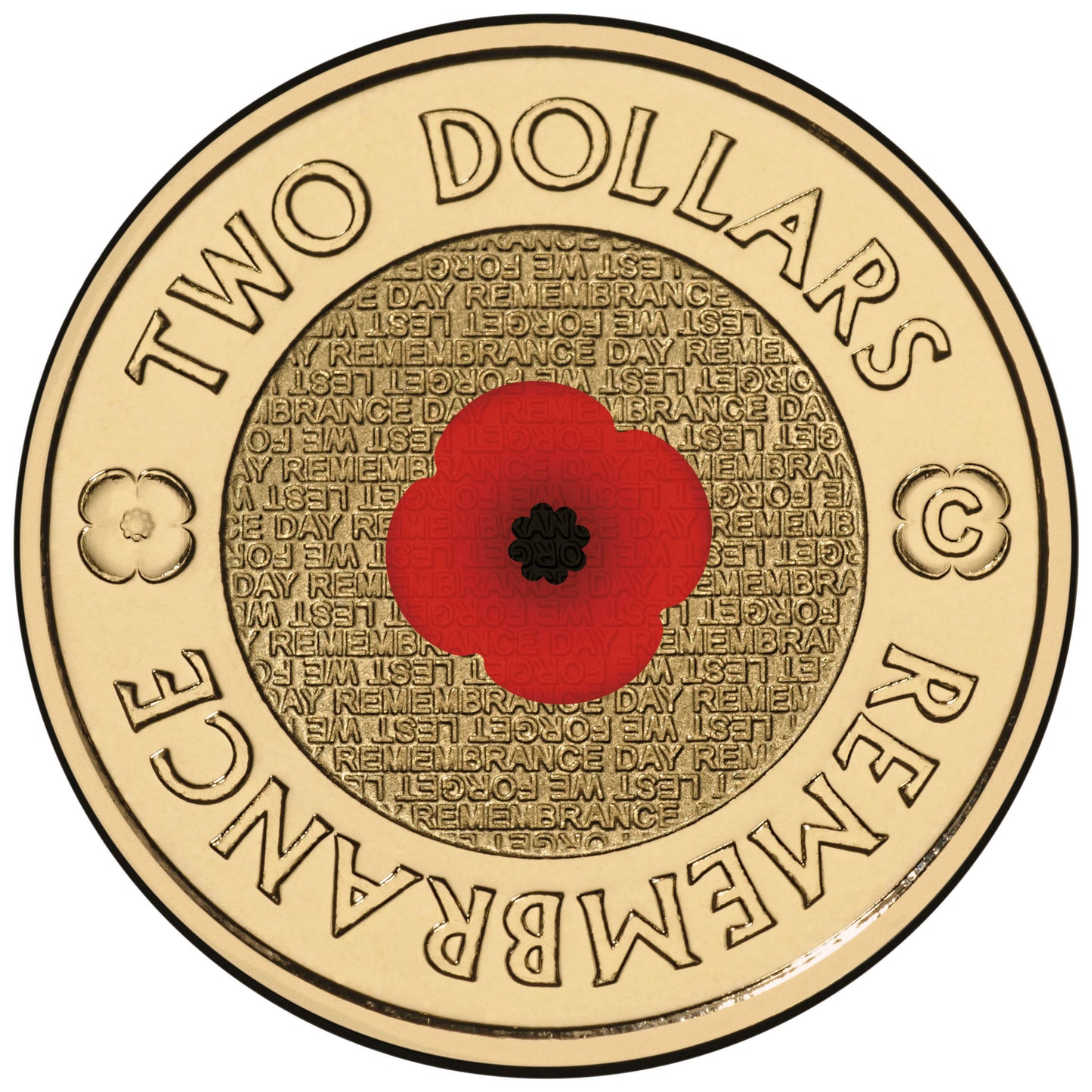 2012 $2 Remembrance Day 'C' Mintmark Coloured Uncirculated Coin