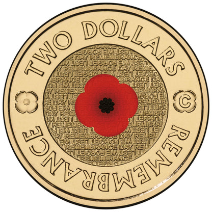 2012 $2 Remembrance Day 'C' Mintmark Coloured Uncirculated Coin