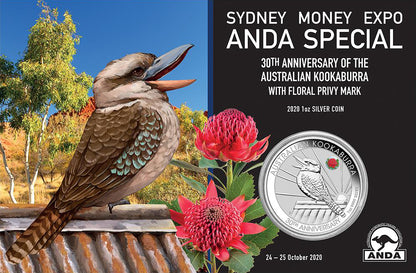 2020 $1 ANDA Sydney 30th Anniversary of The Australian Kookaburra 'Floral' Privy Mark Uncirculated Coin