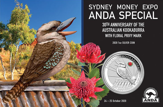 2020 $1 ANDA Sydney 30th Anniversary of The Australian Kookaburra 'Floral' Privy Mark Uncirculated Coin