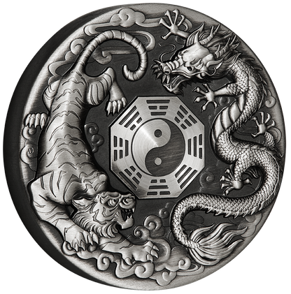 Tuvalu 2021 $2 Chinese Mythical Creatures Dragon & Tiger 2oz Silver Antiqued Coin
