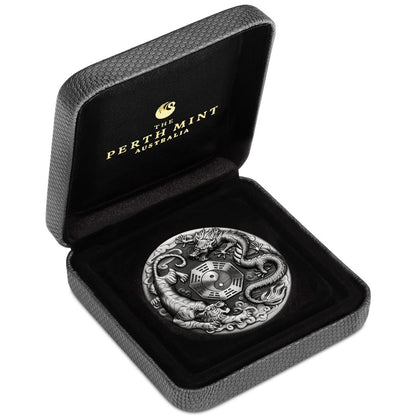 Tuvalu 2021 $2 Chinese Mythical Creatures Dragon & Tiger 2oz Silver Antiqued Coin