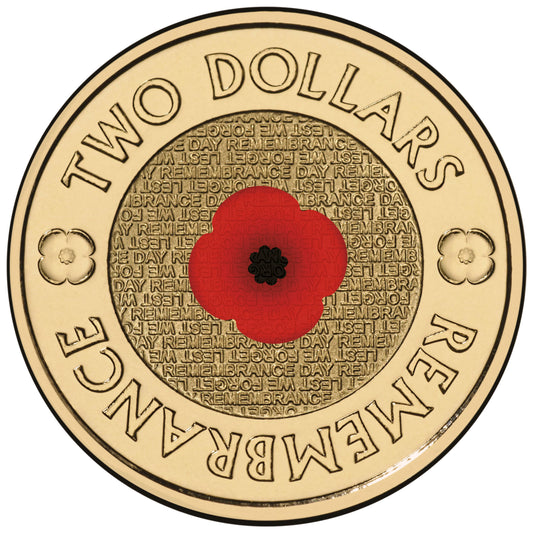 2012 $2 Remembrance Day Coloured Ex Mint Roll Uncirculated Coin