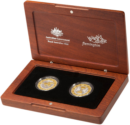2010 50c 150th Running of The Melbourne Cup Selectively Gold Plated Silver Proof 2 Coin Set