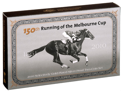 2010 50c 150th Running of The Melbourne Cup Selectively Gold Plated Silver Proof 2 Coin Set