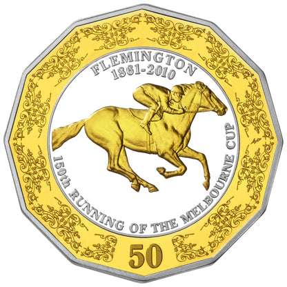 2010 50c 150th Running of The Melbourne Cup Selectively Gold Plated Silver Proof 2 Coin Set