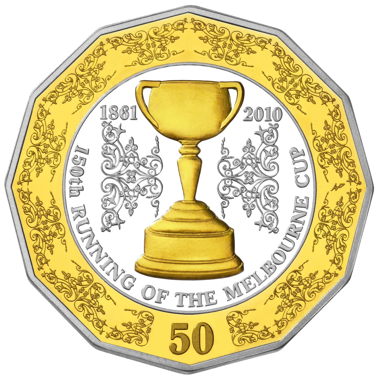 2010 50c 150th Running of The Melbourne Cup Selectively Gold Plated Silver Proof 2 Coin Set