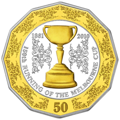 2010 50c 150th Running of The Melbourne Cup Selectively Gold Plated Silver Proof 2 Coin Set