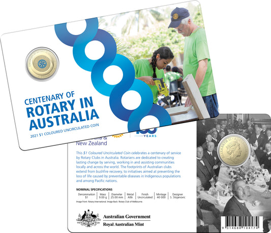 2021 $1 Centenary of Rotary In Australia Coloured Uncirculated Coin