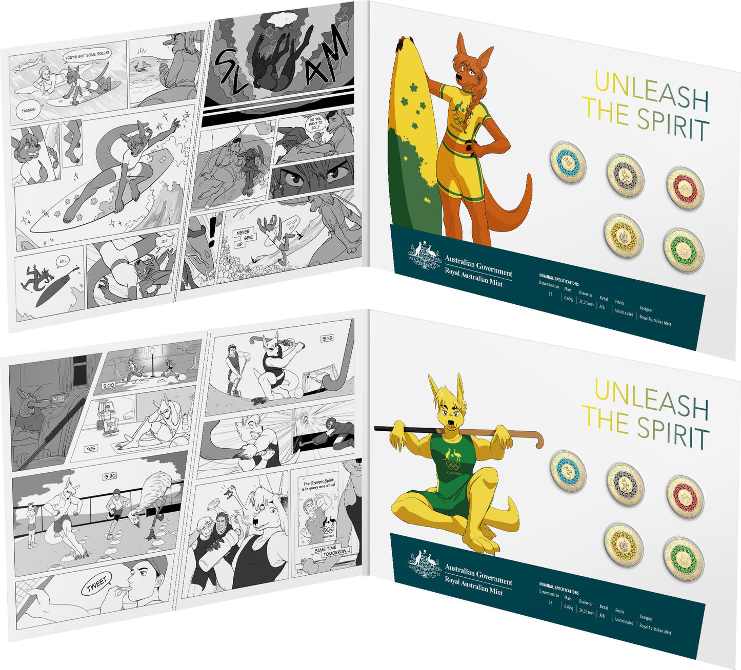2020 $2 Australian Olympic Team Coloured Uncirculated 5 Coin Set