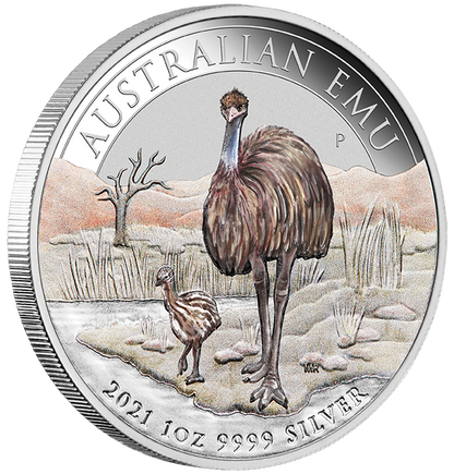 2021 $1 ANDA Melbourne Emu 1oz Silver Coloured Proof Coin