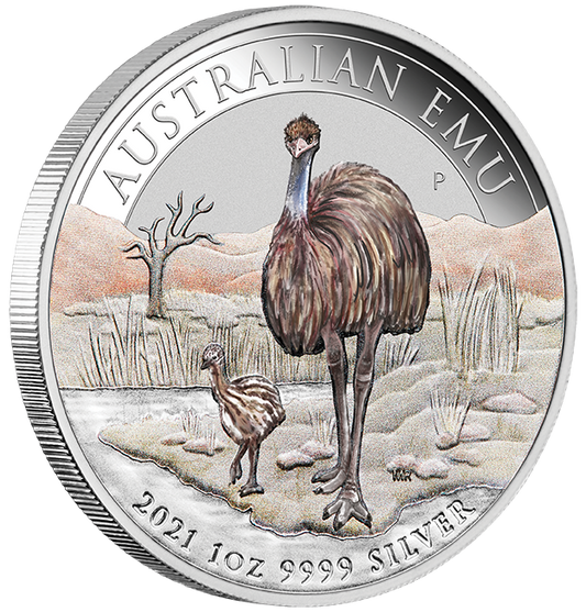 2021 $1 ANDA Melbourne Emu 1oz Silver Coloured Proof Coin