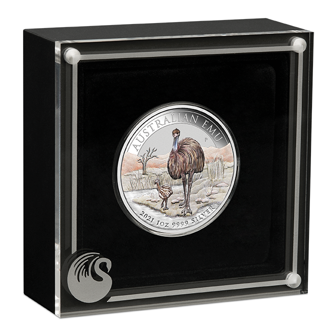 2021 $1 ANDA Melbourne Emu 1oz Silver Coloured Proof Coin