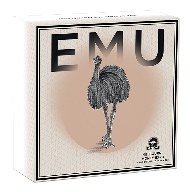 2021 $1 ANDA Melbourne Emu 1oz Silver Coloured Proof Coin