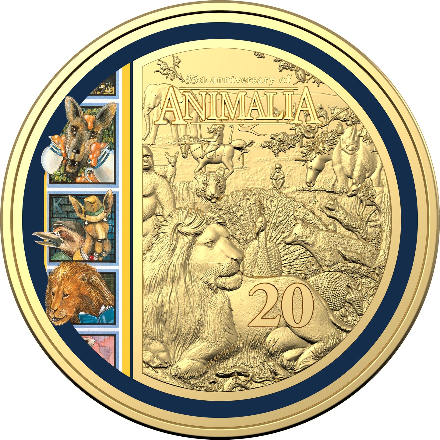 2021 20c 35th Anniversary of Animalia Gold Plated Coloured Uncirculated Coin and Book Set Deluxe Edition