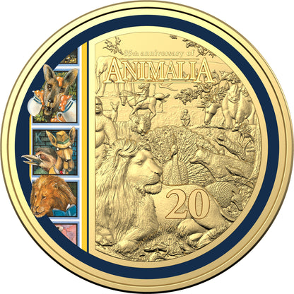2021 20c 35th Anniversary of Animalia Gold Plated Coloured Uncirculated Coin and Book Set Deluxe Edition