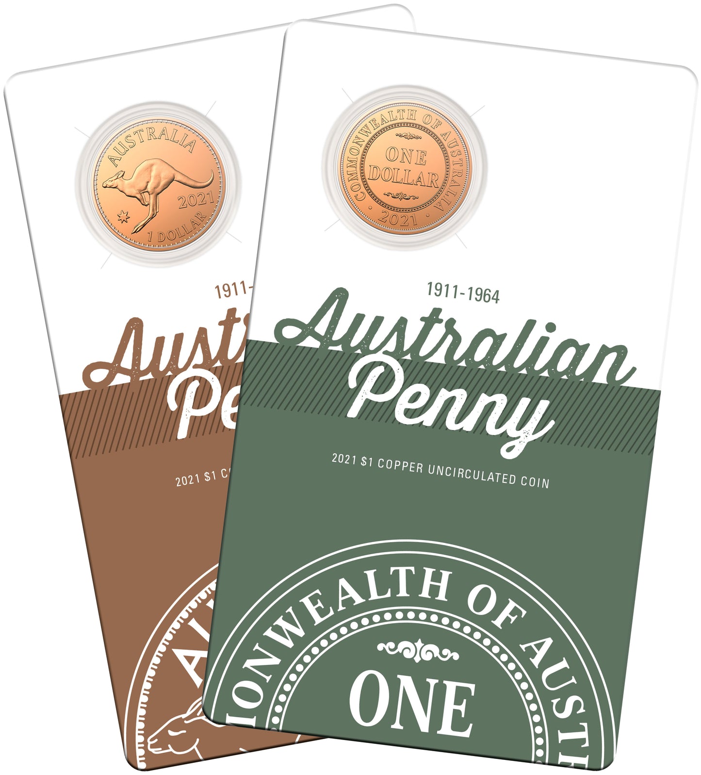 2021 $1 Australian Penny Copper Uncirculated 2 Coin Set