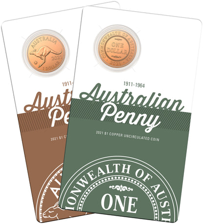 2021 $1 Australian Penny Copper Uncirculated 2 Coin Set