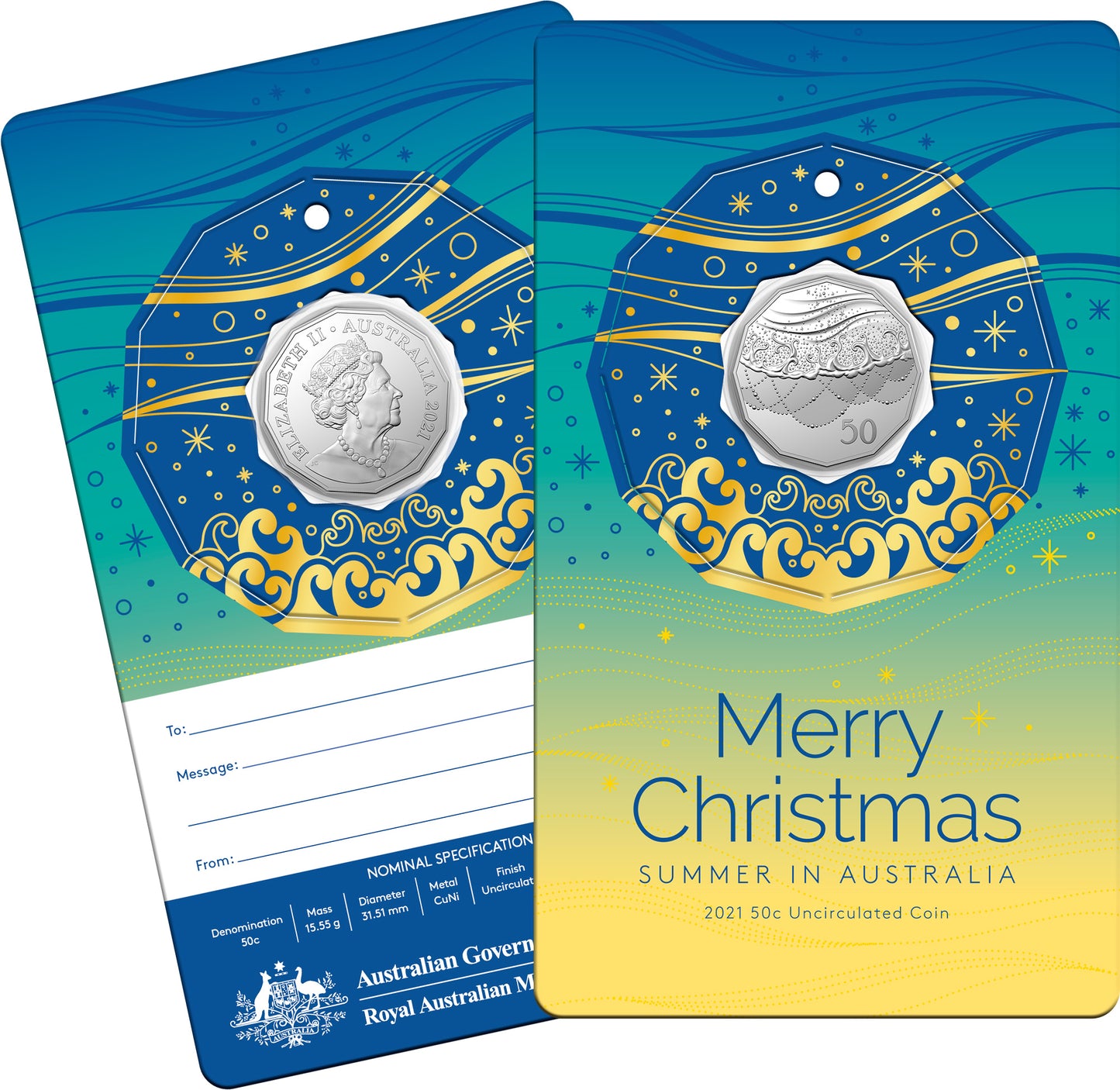 2021 50c Merry Christmas Summer In Australia Uncirculated Coin