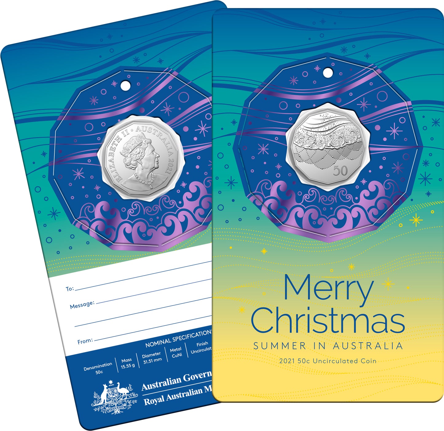 2021 50c Merry Christmas Summer In Australia Uncirculated Coin