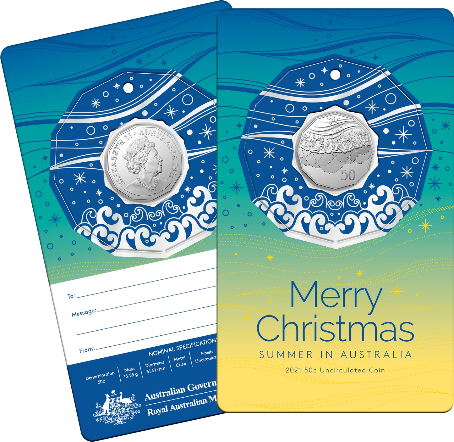 2021 50c Merry Christmas Summer In Australia Uncirculated Coin