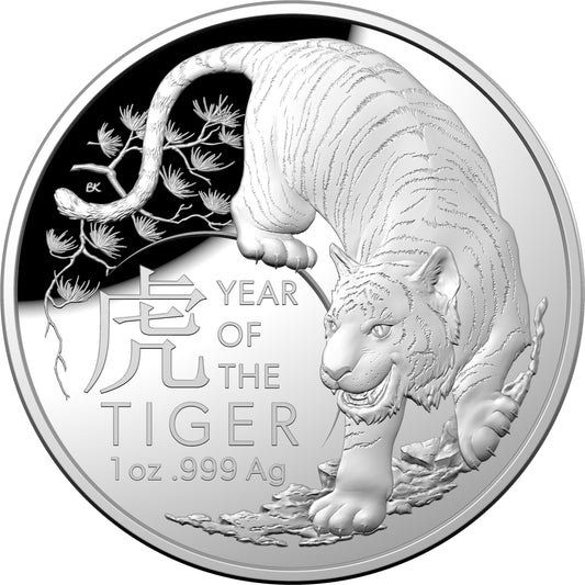 2022 $5 Year of The Tiger 1oz Silver Domed Proof Coin