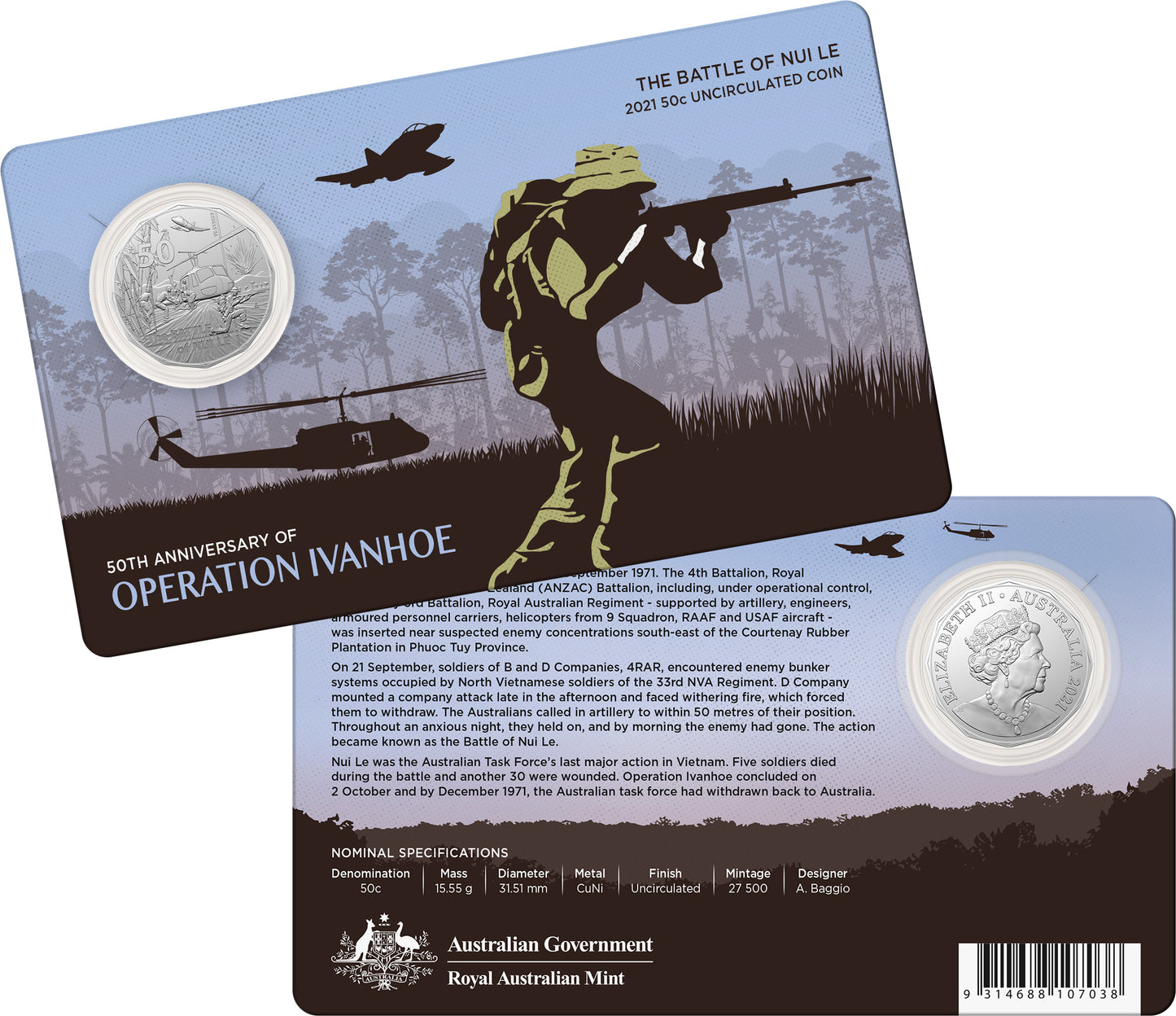 2021 50c Operation Ivanho 50th Anniversary of the Battle of Nui Le Uncirculated Coin