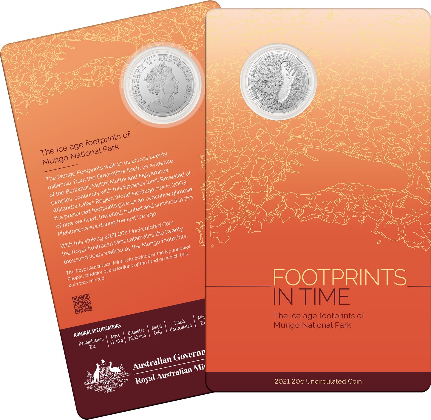 2021 20c Footprints In Time The Ice Age Footprints of Mungo National Park Uncirculated Coin