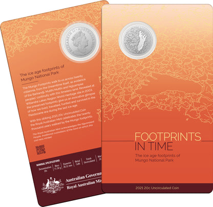 2021 20c Footprints In Time The Ice Age Footprints of Mungo National Park Uncirculated Coin